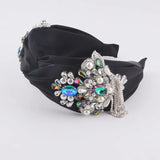 Crystal Stone Pearl Headband Wide Cloth Hair Accessory for Prom