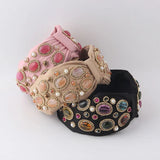Crystal Stone Pearl Headband Wide Cloth Hair Accessory for Prom
