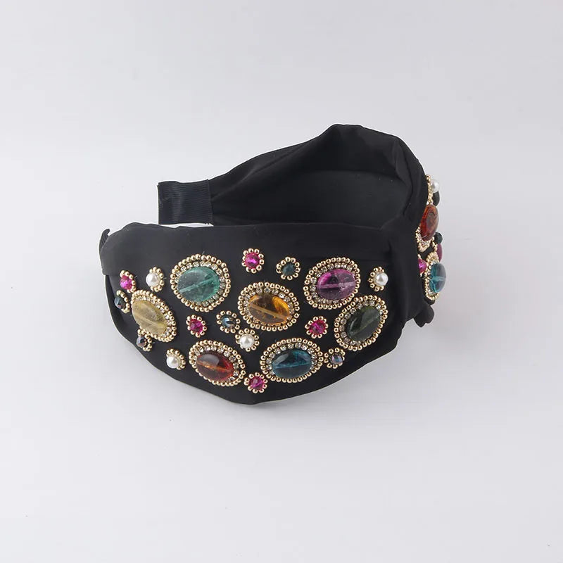 Crystal Stone Pearl Headband Wide Cloth Hair Accessory for Prom