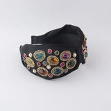 Crystal Stone Pearl Headband Wide Cloth Hair Accessory for Prom
