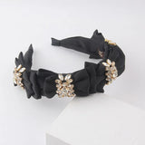 Crystal Stone Pearl Headband Wide Cloth Hair Accessory for Prom
