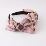 Crystal Stone Pearl Headband Wide Cloth Hair Accessory for Prom