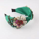 Crystal Stone Pearl Headband Wide Cloth Hair Accessory for Prom