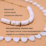 Heart Star Choker Necklace Mother of Pearl Beads Stainless Steel