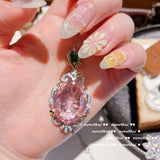 High Carbon Pink Diamond Zircon Pendant Necklace 925 Stamp Female Crystal Neckla