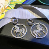 High Round Unicorn Earrings Zircon Temperament Personality Ladies Earrings