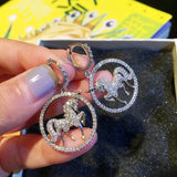High Round Unicorn Earrings Zircon Temperament Personality Ladies Earrings
