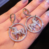 High Round Unicorn Earrings Zircon Temperament Personality Ladies Earrings
