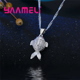 925 Sterling Silver Hollow Fish Pendant Necklace Earring Set