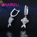 925 Sterling Silver Hollow Fish Pendant Necklace Earring Set