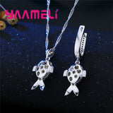 925 Sterling Silver Hollow Fish Pendant Necklace Earring Set