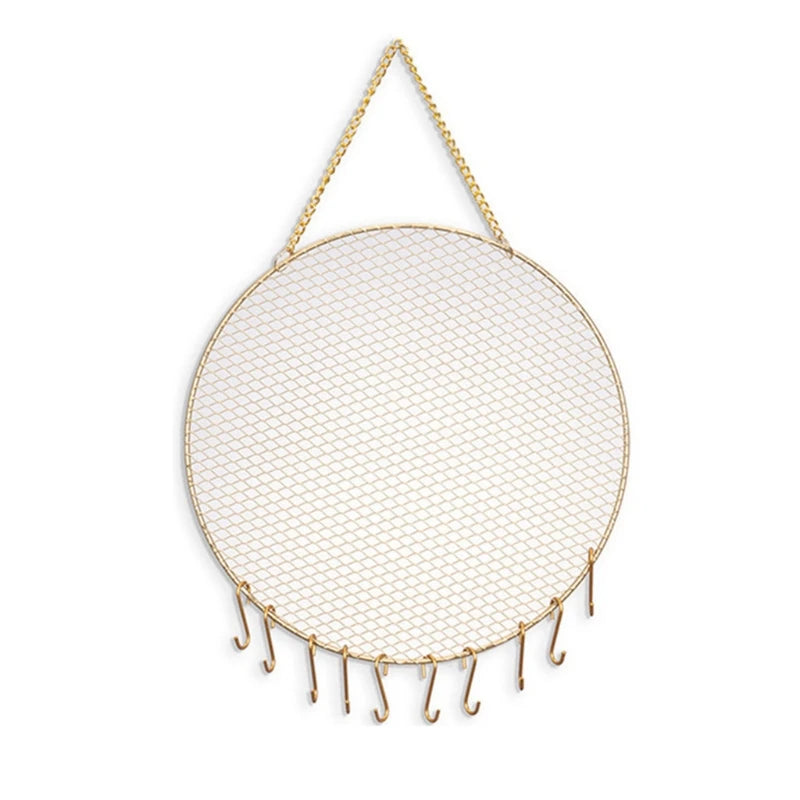 Metal Grid Earring Holder Wall Mounted Organizer with Hooks