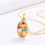 Enamel Oval Pendant Clavicle Chain Silver Women's Pendant