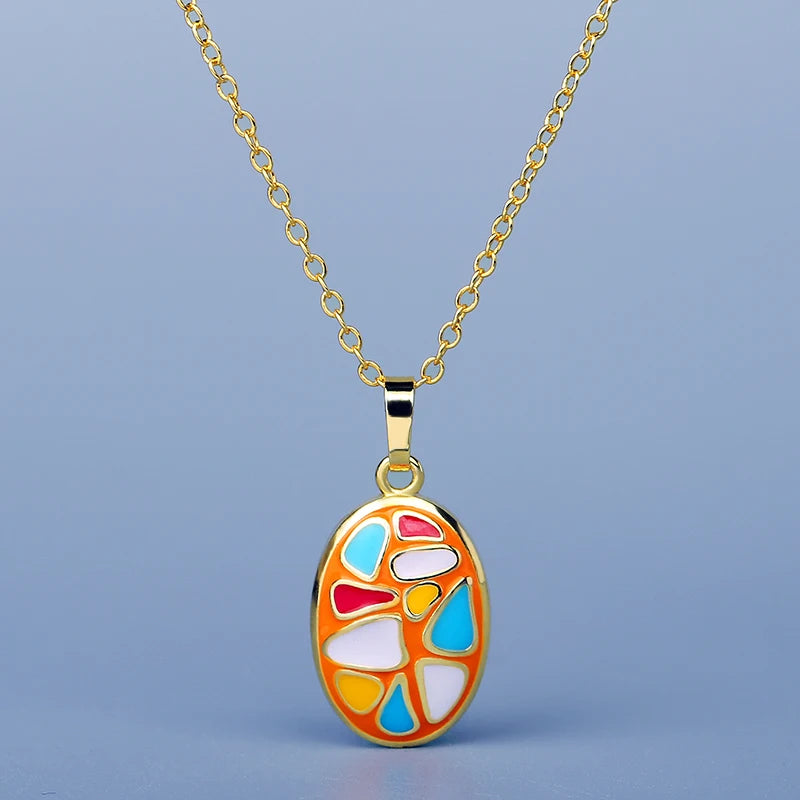 Enamel Oval Pendant Clavicle Chain Silver Women's Pendant