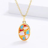 Enamel Oval Pendant Clavicle Chain Silver Women's Pendant
