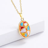 Enamel Oval Pendant Clavicle Chain Silver Women's Pendant