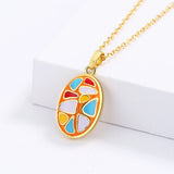 Enamel Oval Pendant Clavicle Chain Silver Women's Pendant