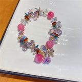 Colorful Resin Bead Bracelet with Cubic Zirconia Bowknot