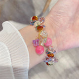 Colorful Resin Bead Bracelet with Cubic Zirconia Bowknot