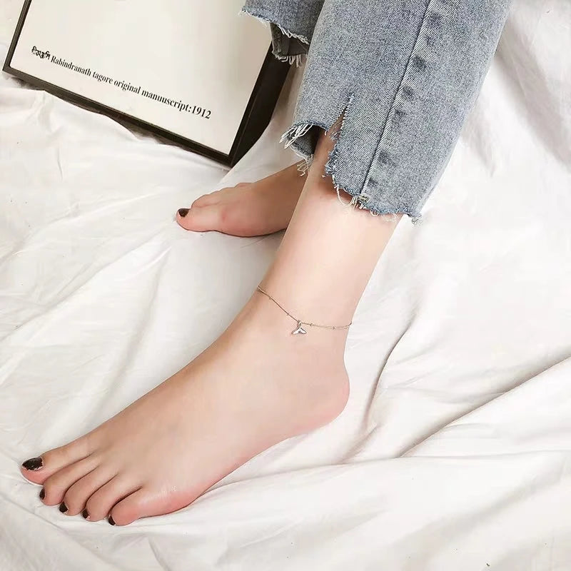 925 Silver Fish Tail Anklet Crystle Cross Chain Ankle Jewelry