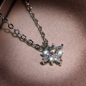 925 Sterling Silver Necklace with Zircon Snowflake Pendant