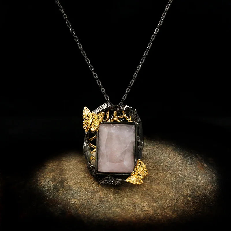 Lady Butterfly Pendant Necklace Square Zircon Crystal Sweater Chain