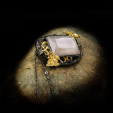 Lady Butterfly Pendant Necklace Square Zircon Crystal Sweater Chain