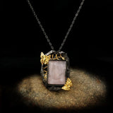 Lady Butterfly Pendant Necklace Square Zircon Crystal Sweater Chain
