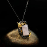 Lady Butterfly Pendant Necklace Square Zircon Crystal Sweater Chain