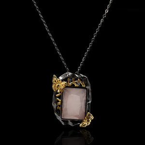Lady Butterfly Pendant Necklace Square Zircon Crystal Sweater Chain