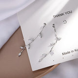 Leaf Zircon Long Tassel Stud Earrings 925 Sterling Silver Girlfriends Gift