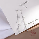 Leaf Zircon Long Tassel Stud Earrings 925 Sterling Silver Girlfriends Gift