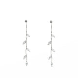 Leaf Zircon Long Tassel Stud Earrings 925 Sterling Silver Girlfriends Gift