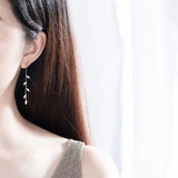 Leaf Zircon Long Tassel Stud Earrings 925 Sterling Silver Girlfriends Gift