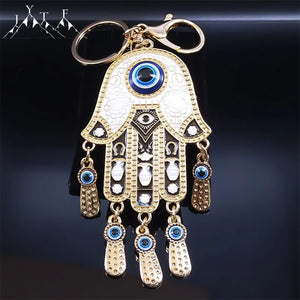Evil Eye Hamsa Hand Keychain with Tassel