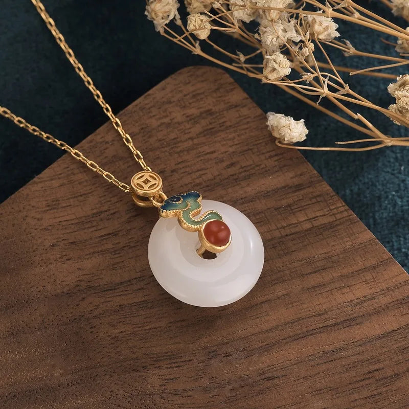 Hotan Jade Pendant Vintage Necklace for Women Birthday Gift