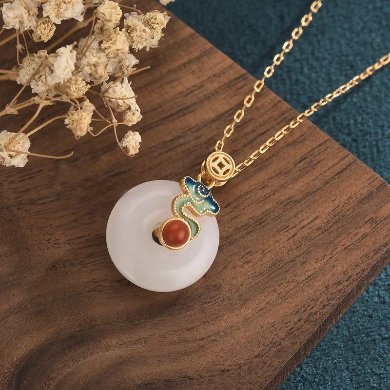 Hotan Jade Pendant Vintage Necklace for Women Birthday Gift
