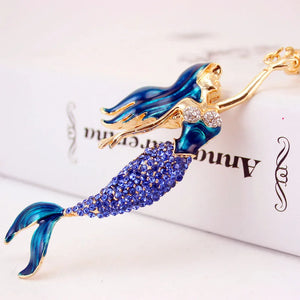 Mermaid Sea-maid Key Chains Rings Holder Enamel Crystal Purse Bag Buckle Pendant