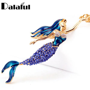Mermaid Sea-maid Key Chains Rings Holder Enamel Crystal Purse Bag Buckle Pendant