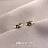 Mini Camellia Pearls Hoop Earrings Women Young Girls Round Party Jewelry