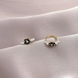 Mini Camellia Pearls Hoop Earrings Women Young Girls Round Party Jewelry