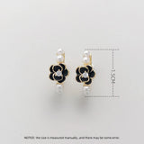 Mini Camellia Pearls Hoop Earrings Women Young Girls Round Party Jewelry
