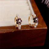 Mini Camellia Pearls Hoop Earrings Women Young Girls Round Party Jewelry
