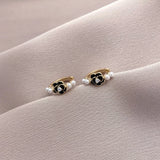 Mini Camellia Pearls Hoop Earrings Women Young Girls Round Party Jewelry