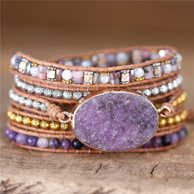 Mixed Stones 5 Layered Leather Wrap Bracelets Antique Bohemia Jewelry