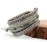 5 Layered Leather Wrap Bracelets with Mixed Natural Stones Crystals