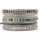 5 Layered Leather Wrap Bracelets with Mixed Natural Stones Crystals