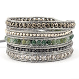 5 Layered Leather Wrap Bracelets with Mixed Natural Stones Crystals