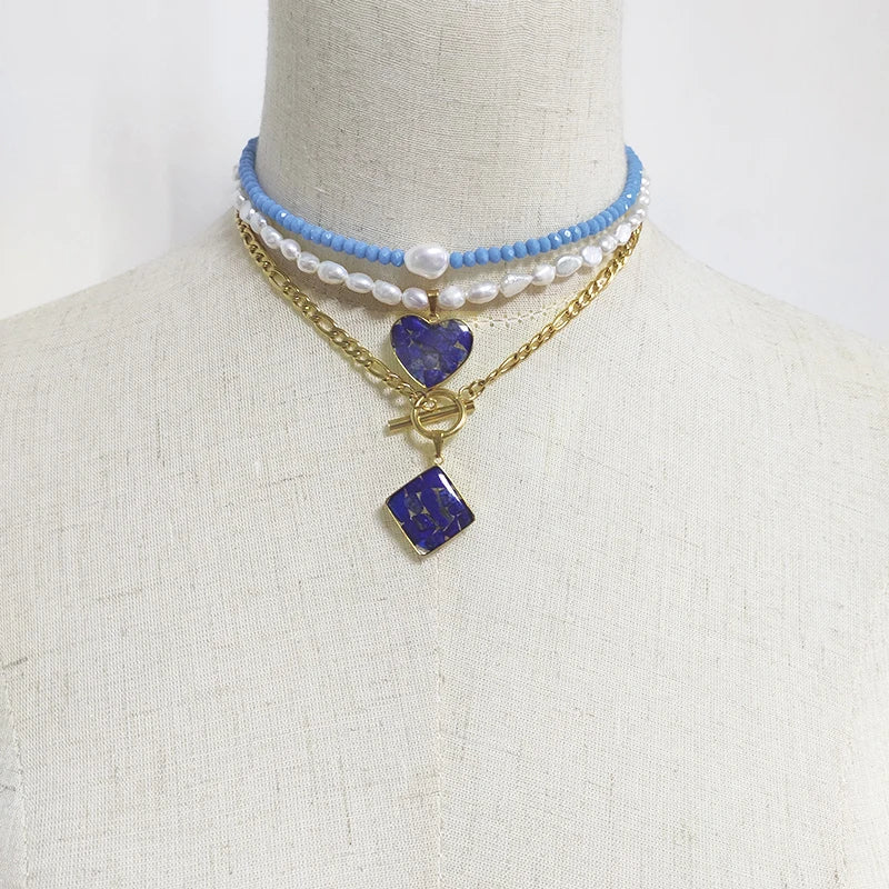 Crystal Beads Beaded Necklace Pearl Pendant Multiple Colors Choker