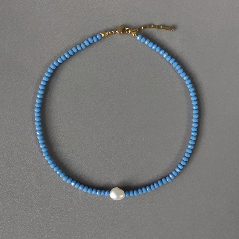 Crystal Beads Beaded Necklace Pearl Pendant Multiple Colors Choker